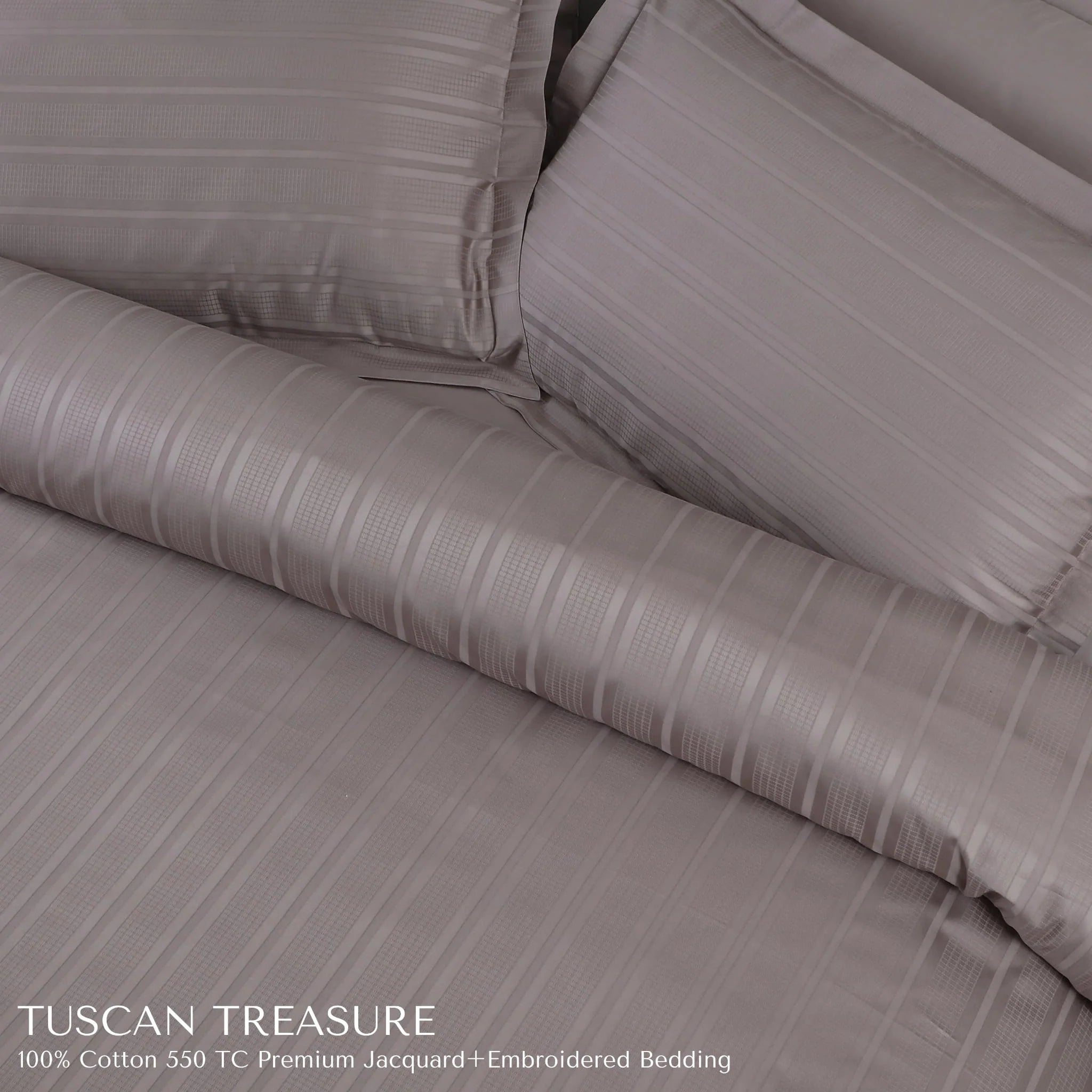 Malako Tuscan Treasure Striped Jacquard Taupe 550 TC 100% Cotton King Size Duvet Cover Set