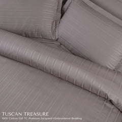 Malako Tuscan Treasure Striped Jacquard Taupe 550 TC 100% Cotton King Size Duvet Cover Set