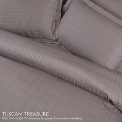 Malako Tuscan Treasure Striped Jacquard Taupe 550 TC 100% Cotton King Size Bedding