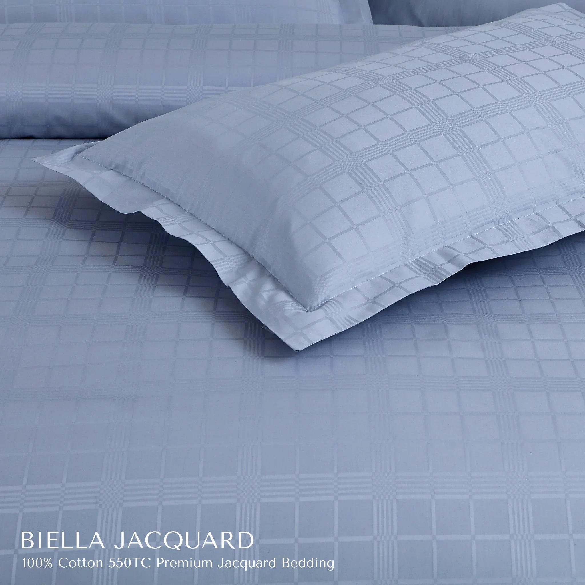 Malako Biella Jacquard Pigeon Blue Checks 550 TC 100% Cotton King Size Duvet Cover Set
