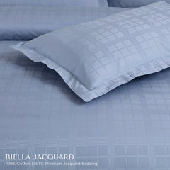 Malako Biella Jacquard Pigeon Blue Checks 550 TC 100% Cotton King Size Duvet Cover Set
