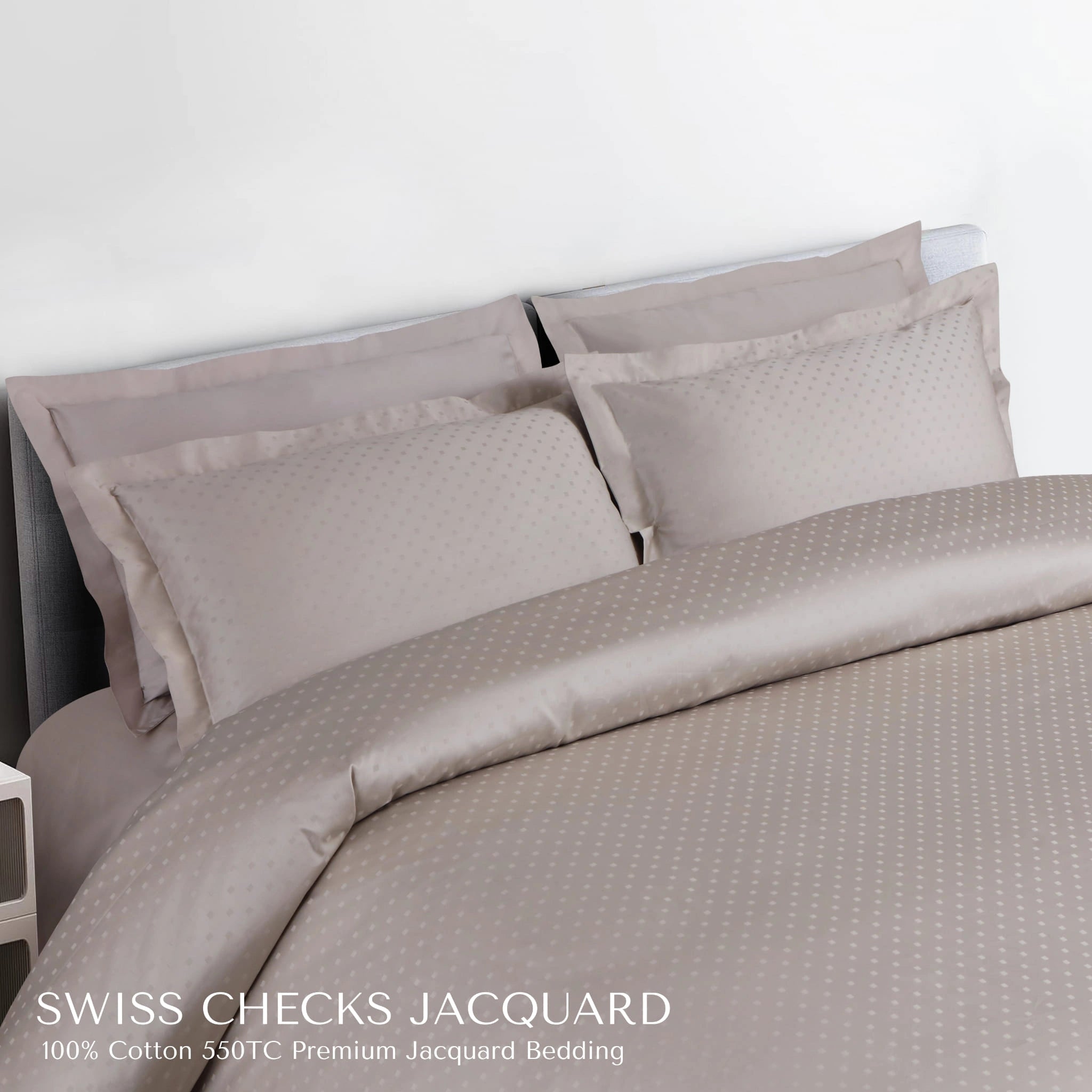 Malako Swiss Checks Jacquard Beige 550 TC 100% Cotton King Size Bedding