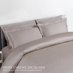 Malako Swiss Checks Jacquard Beige 550 TC 100% Cotton King Size Bedding