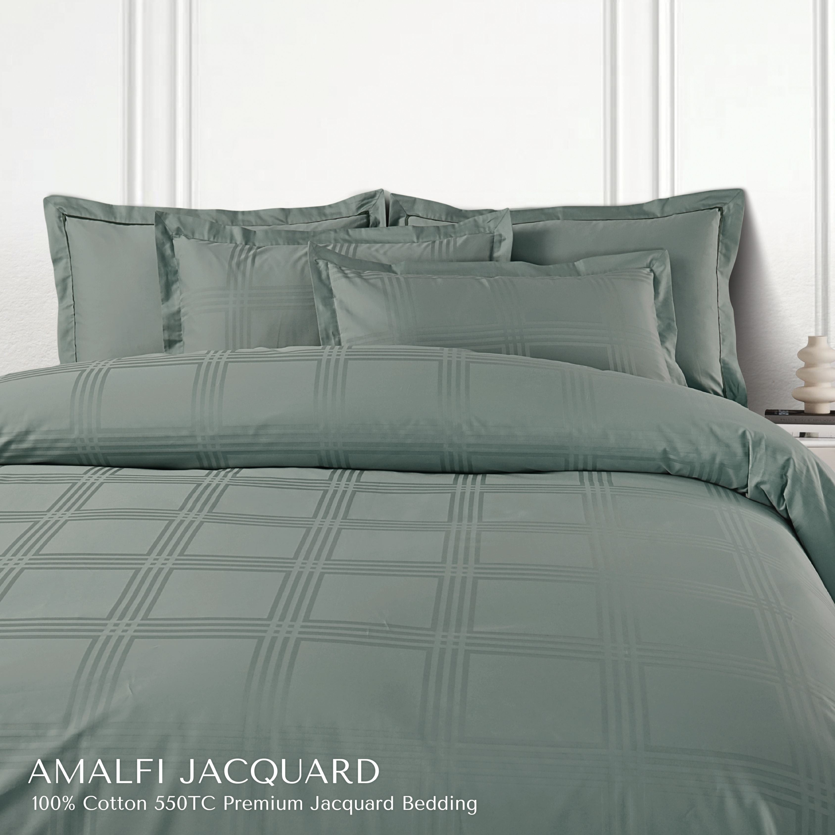 Malako Amalfi Jacquard Olive Green Checks 550 TC 100% Cotton Duvet Cover