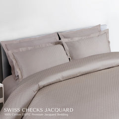 Malako Swiss Checks Jacquard Beige 550 TC 100% Cotton King Size Bedding