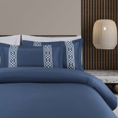 Malako Luxe Stitch & Dream: 550 TC Blue Premium Embroidered Bedding