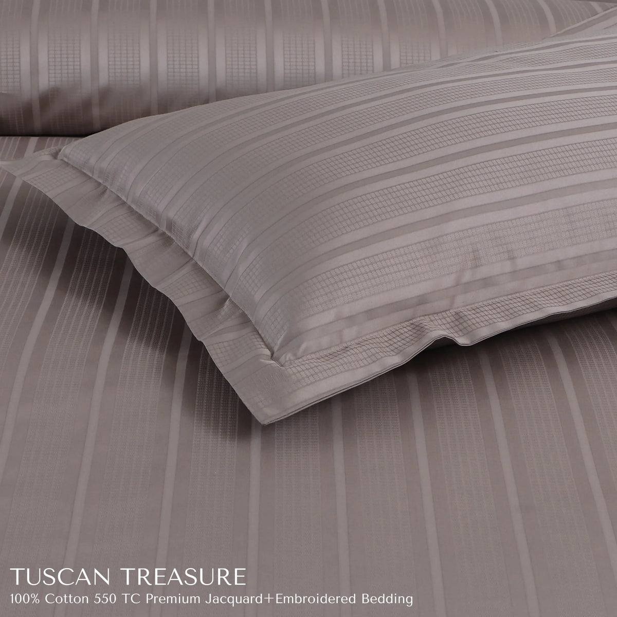 Malako Tuscan Treasure Striped Jacquard Taupe 550 TC 100% Cotton King Size Duvet Cover Set