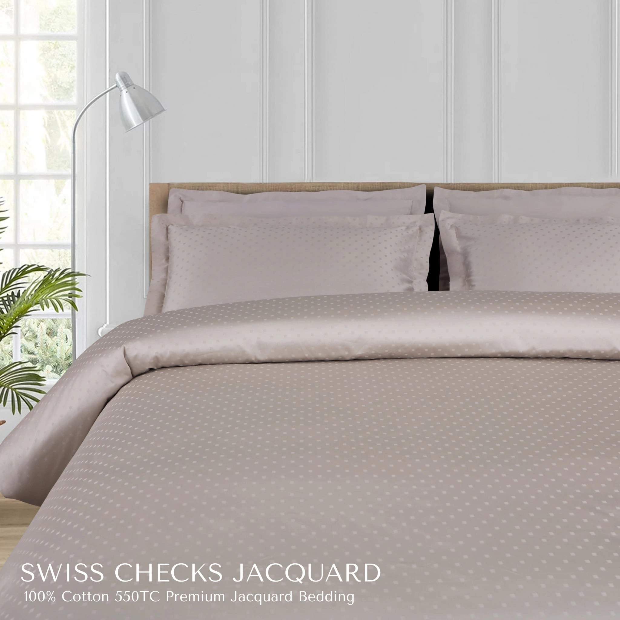 Malako Swiss Checks Jacquard 550 TC 100% Cotton King Size Bedding