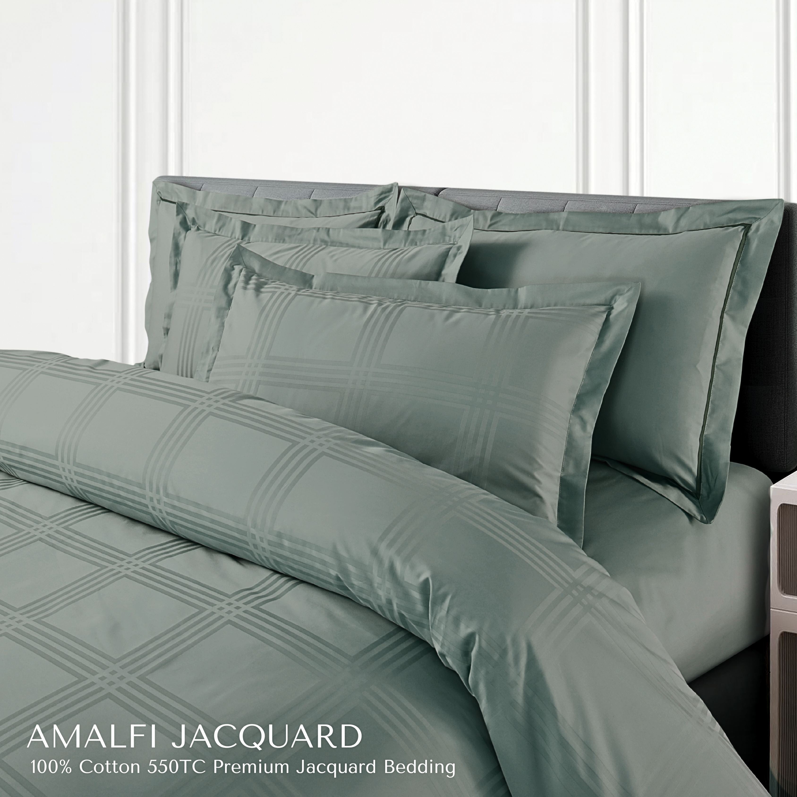 Malako Amalfi Jacquard Olive Green Checks 550 TC 100% Cotton Duvet Cover