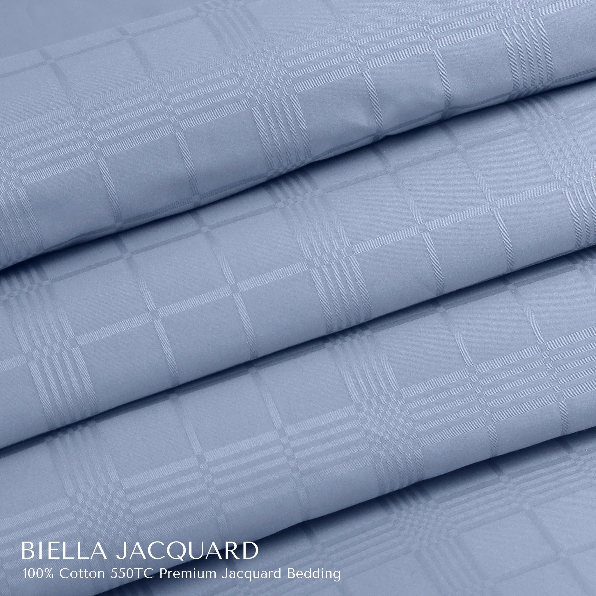 Malako Biella Jacquard Pigeon Blue Checks 550 TC 100% Cotton King Size Duvet Cover Set