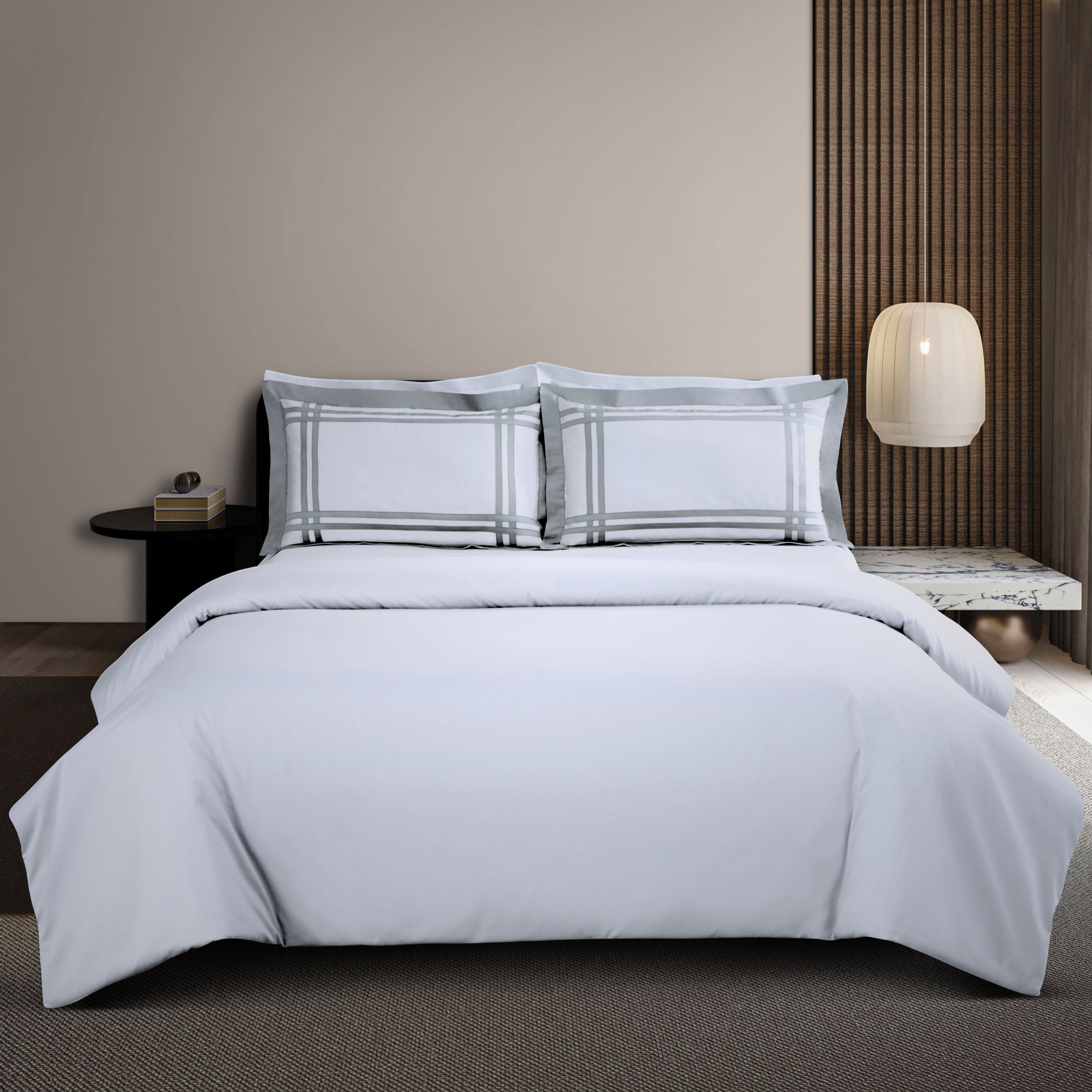 Malako Luxe: Bodo Collection 550TC Silver Grey 100% Cotton Super King Size Bedding