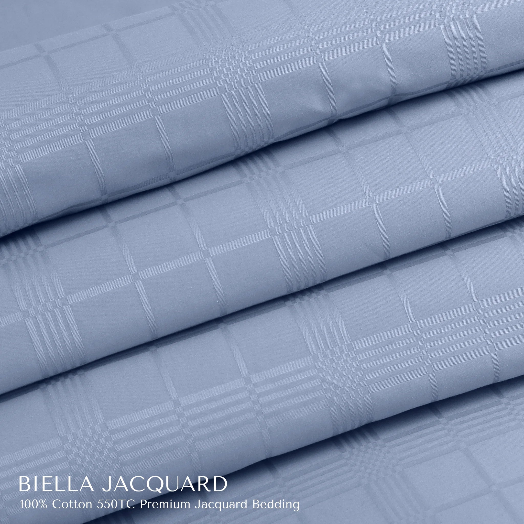Malako Biella Jacquard Pigeon Blue Checks 550 TC 100% Cotton Double Bed Duvet Cover