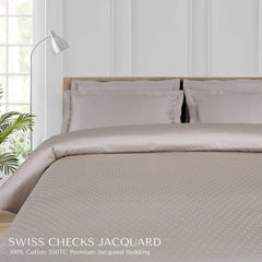 Malako Swiss Checks Jacquard Beige 550 TC 100% Cotton King Size Duvet Cover Set
