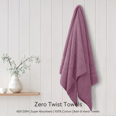 Malako Mauve 100% Cotton Zero Twist Towel (600GSM)