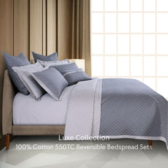 Malako Luxe 550 TC 100% Cotton Grey Solid King Size Reversible Bedspread Set