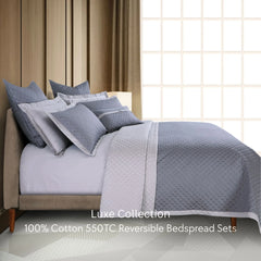 Malako Luxe 550 TC 100% Cotton Grey Solid King Size Reversible Bedspread Set