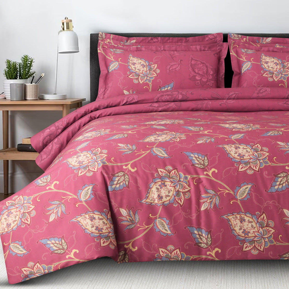 Malako Sion 100% Cotton Red Botanic King Size Bedding