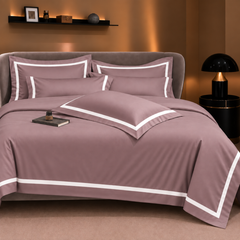 Malako Luxe Striped 550TC Mauve/Wine 100% Cotton Super King Size Duvet Cover Set with Bedsheet and 4 Pillow Covers