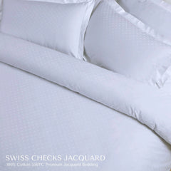 Malako Swiss Checks Jacquard Brilliant White 550 TC 100% Cotton King Size Bedding