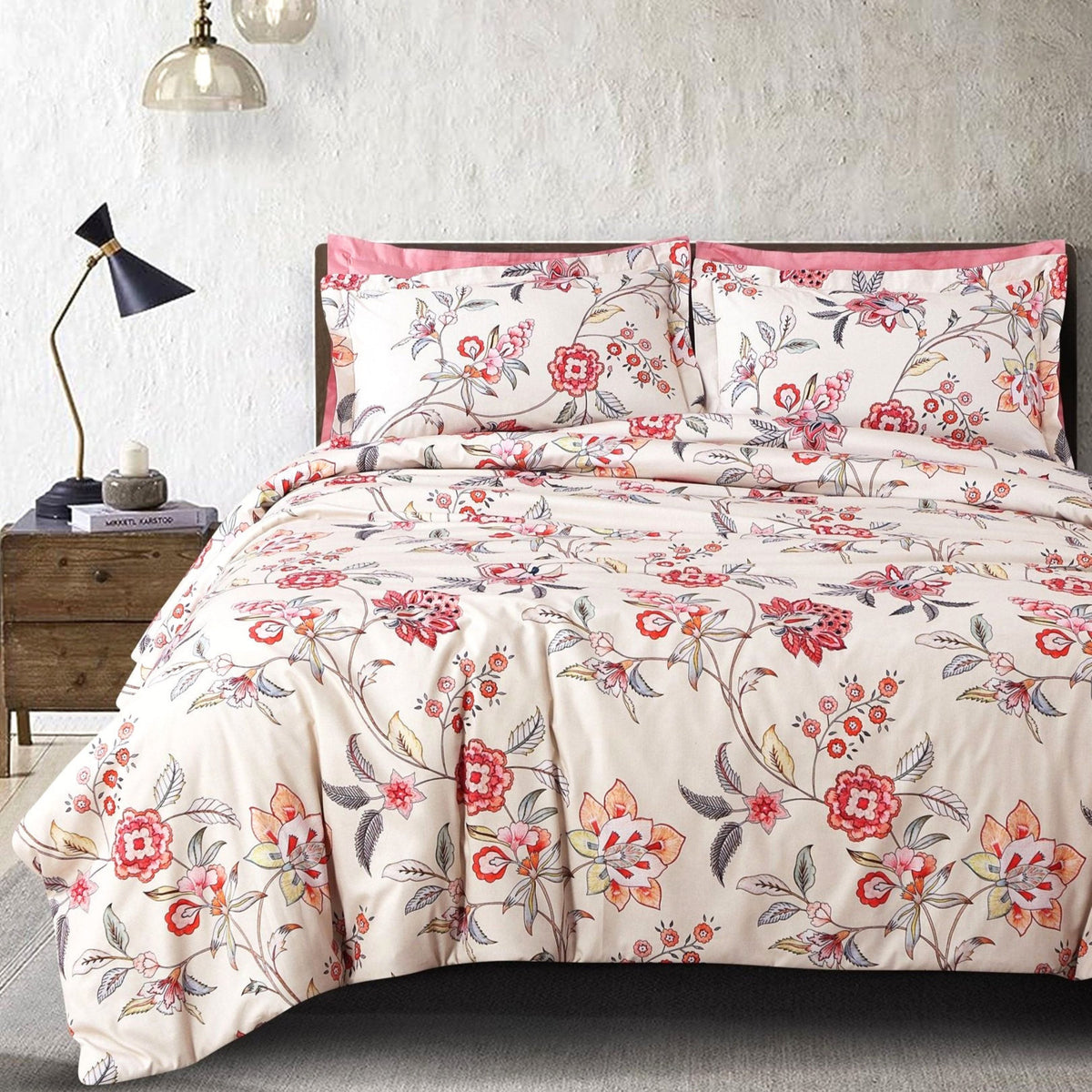 Malako Basel 350TC 100% Cotton Light Beige Botanic King Size Bedding