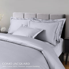 Malako Como Jacquard Silver Grey Checks 550 TC 100% Cotton King Size Duvet Cover Set