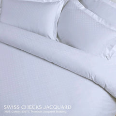 Malako Swiss Checks Jacquard Brilliant White 550 TC 100% Cotton King Size Duvet Cover Set
