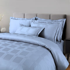 Malako Amalfi Jacquard Pigeon Blue Checks 550 TC 100% Cotton Duvet Cover