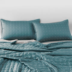 Malako Luxe 550 TC 100% Cotton Teal Green Solid King Size Bedspread Set