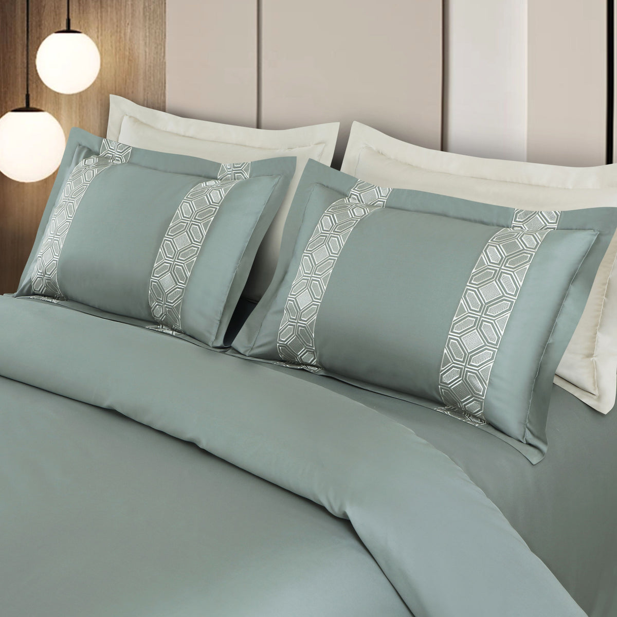 Malako Luxe Stitch & Dream: 550 TC Olive Green Premium Embroidered Bedding