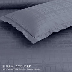 Malako Biella Jacquard Grey Checks 550 TC 100% Cotton King Size Bedding