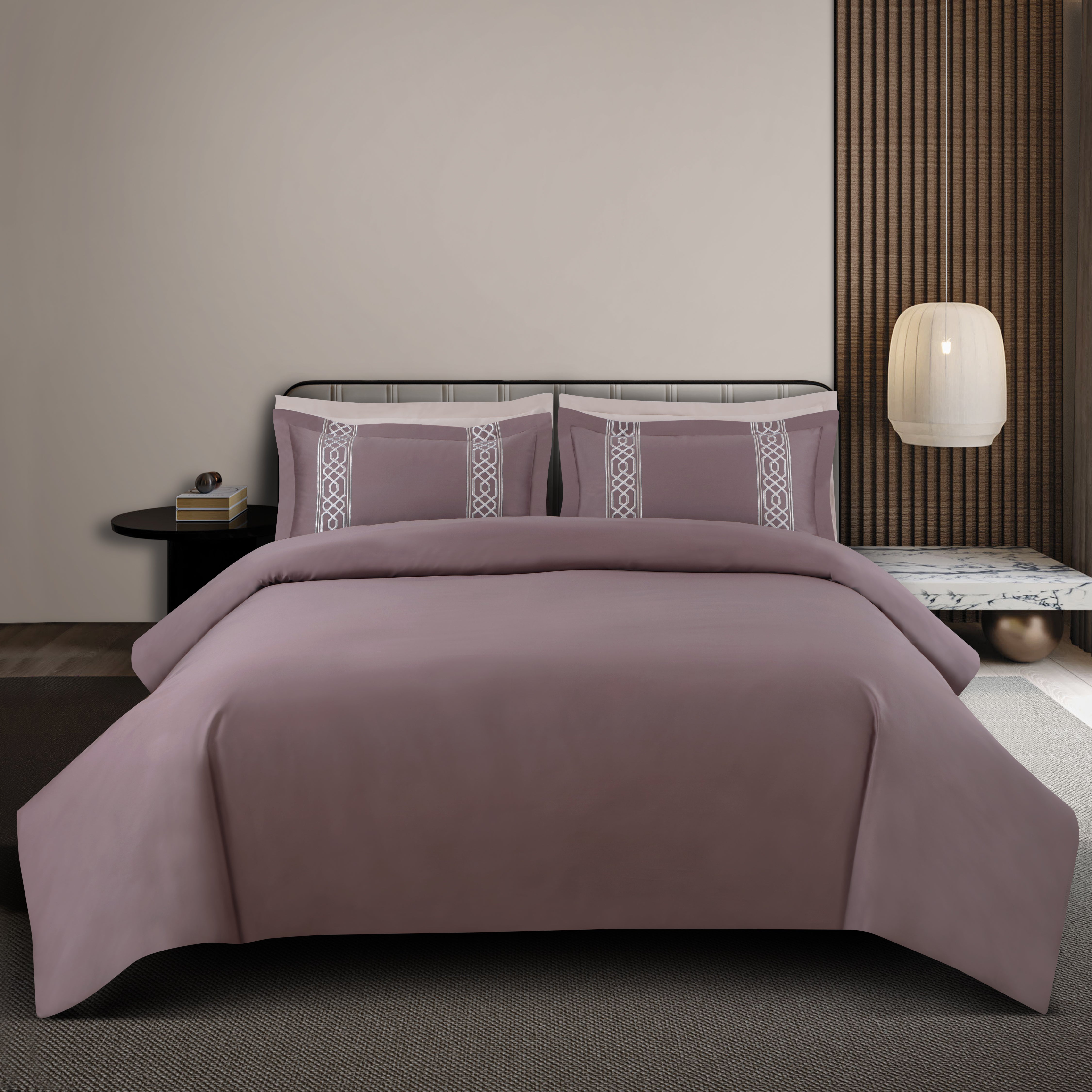 Malako Luxe Stitch & Dream: 550 TC Wine/Mauve Premium Embroidered Bedding