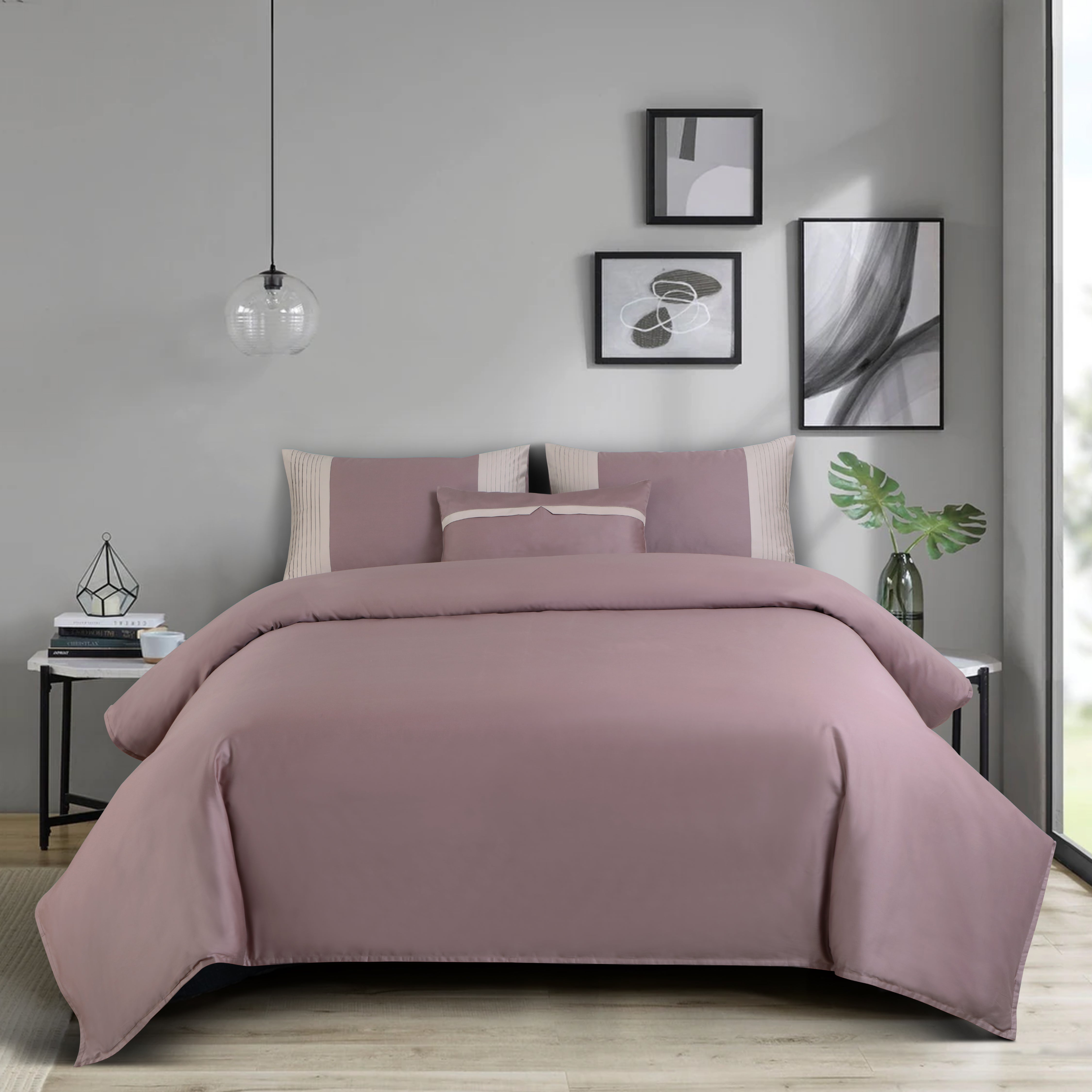 Malako Luxe Pintex 100% Cotton King Size 7 Piece Duvet Cover Set-Wine