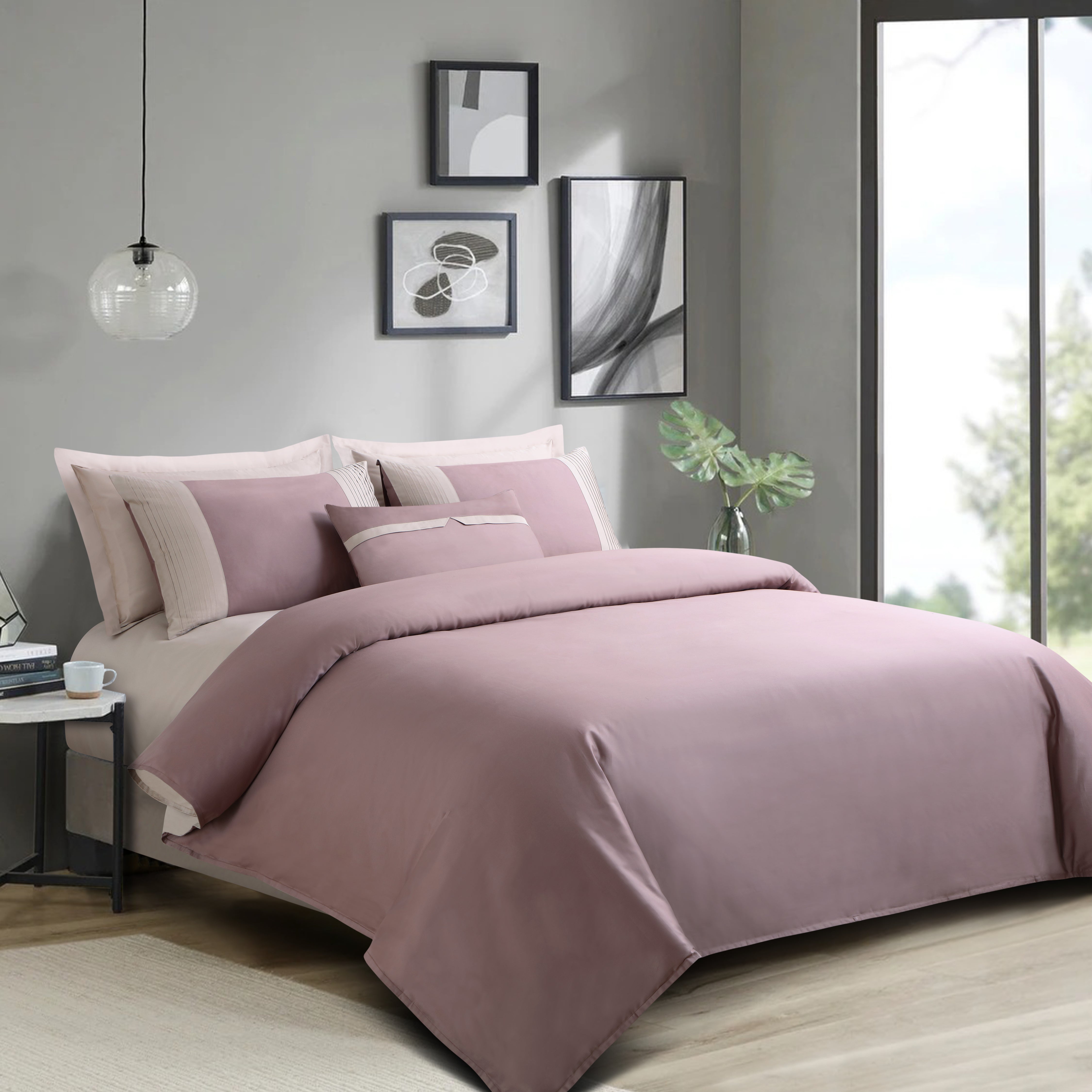 Malako Luxe Pintex 100% Cotton King Size 7 Piece Duvet Cover Set-Wine