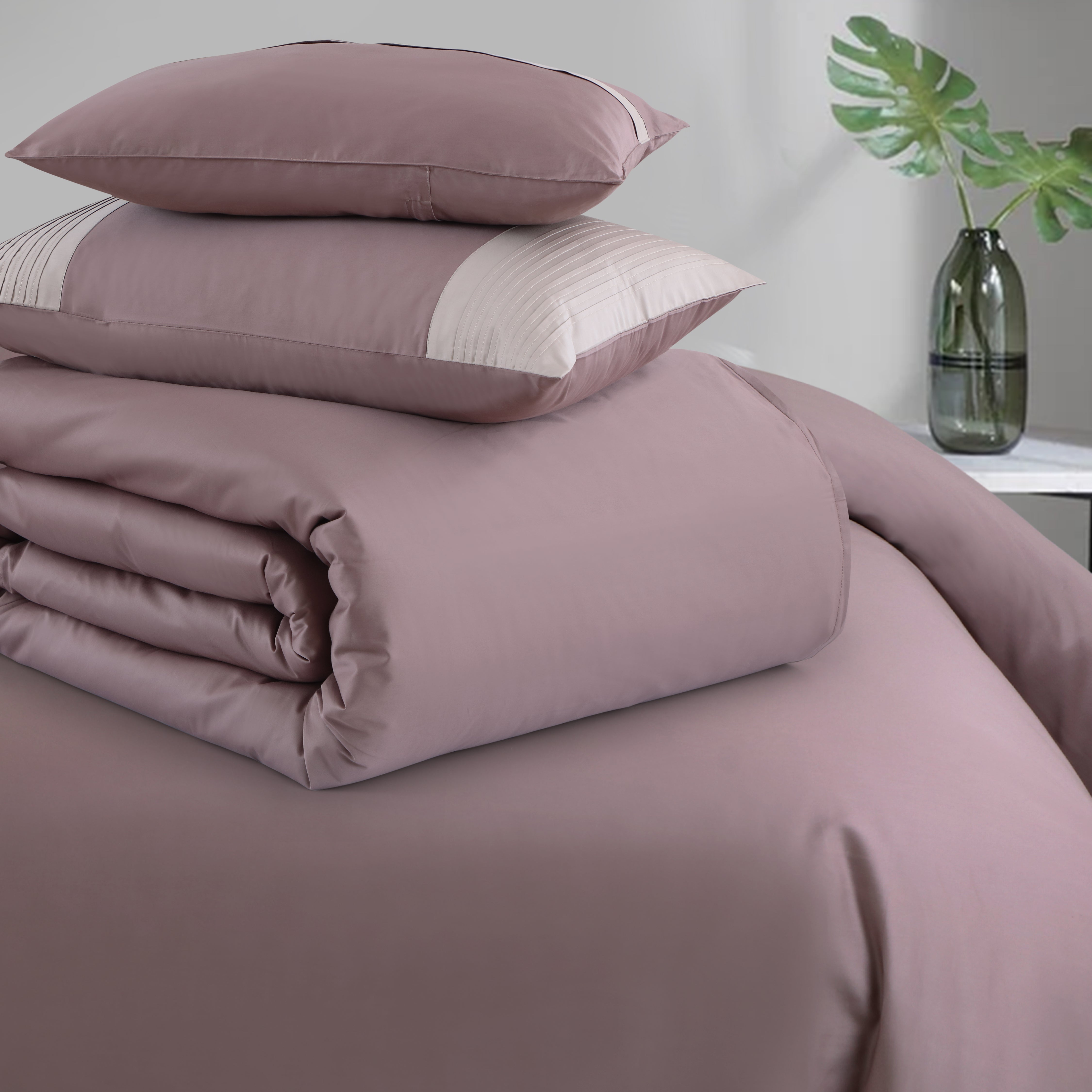 Malako Luxe Pintex 100% Cotton King Size 7 Piece Duvet Cover Set-Wine