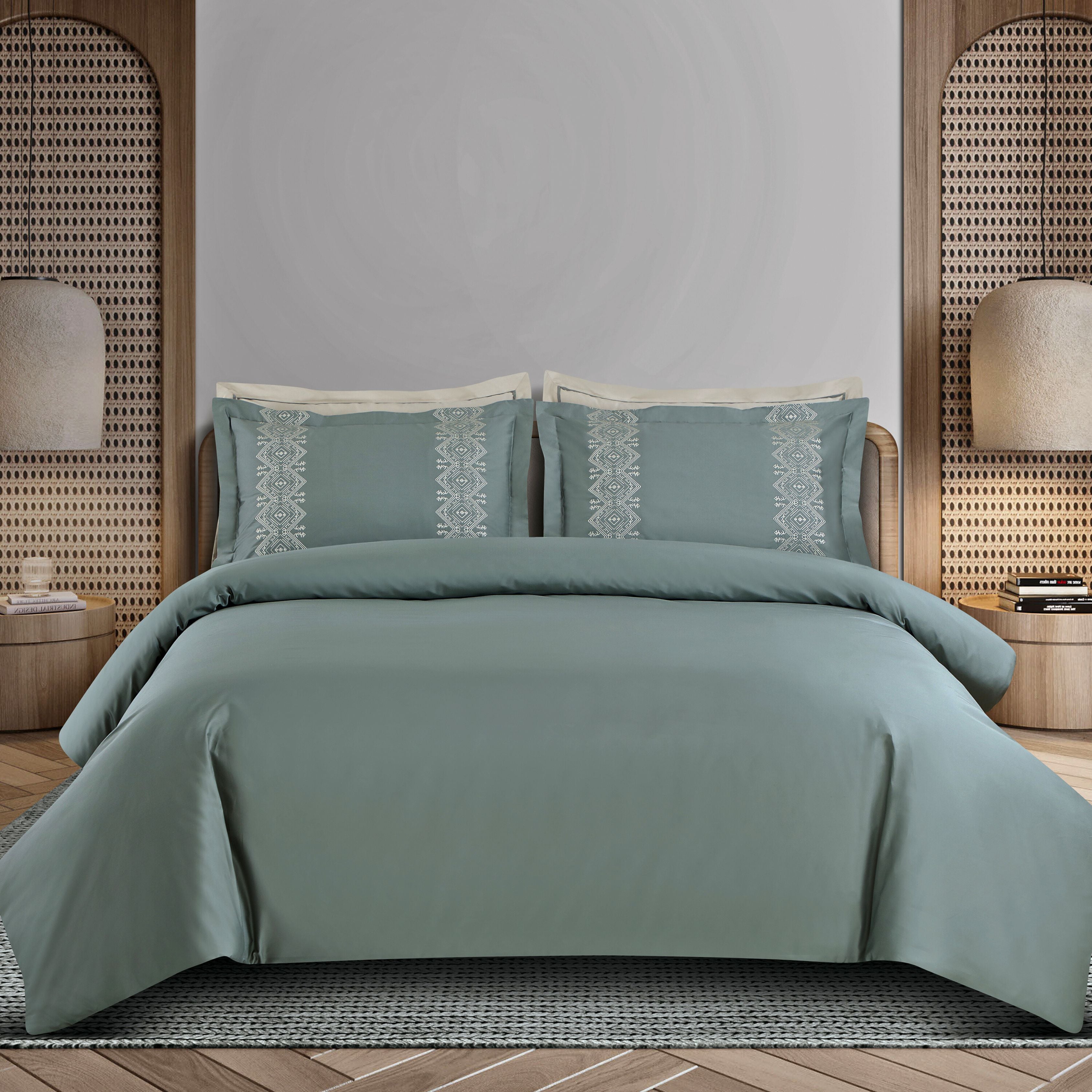 Malako Luxe Collection: 550 TC Olive Green Premium Embroidered Bedding