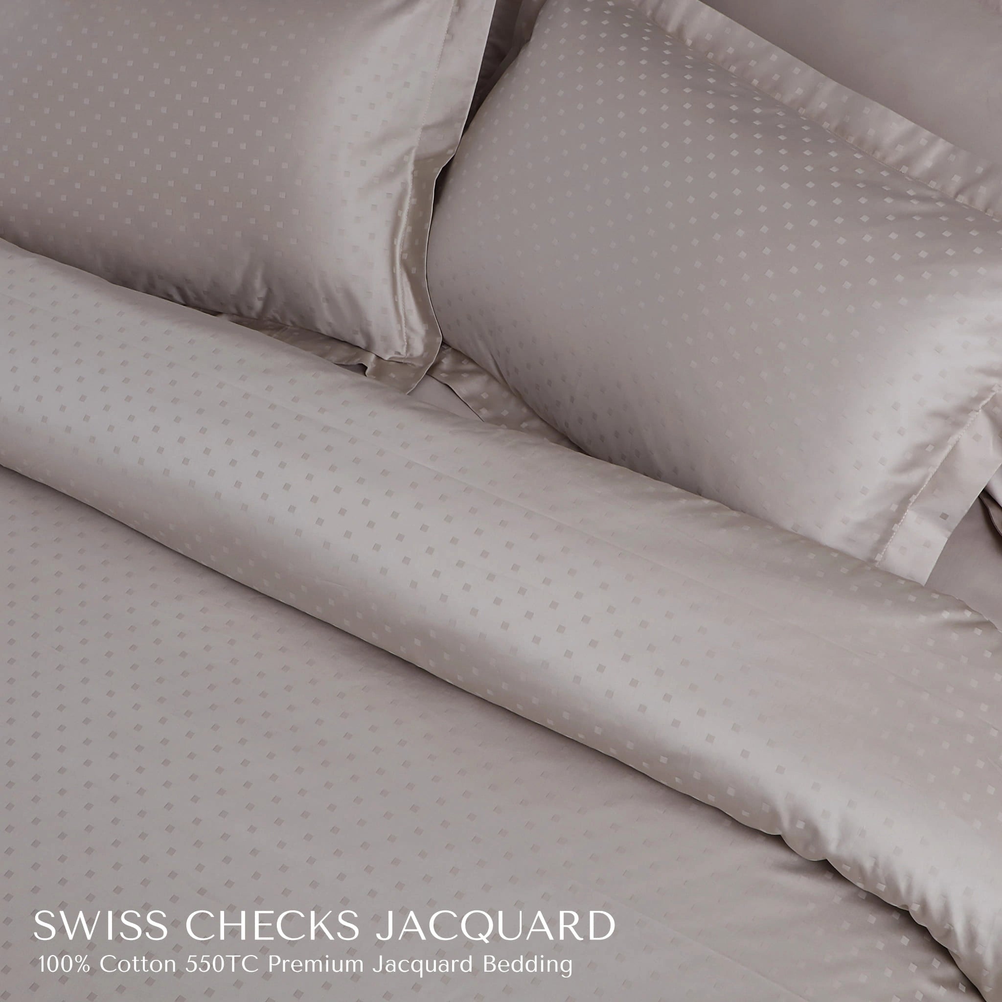 Malako Swiss Checks Jacquard Beige 550 TC 100% Cotton King Size Bedding