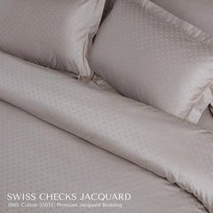 Malako Swiss Checks Jacquard Beige 550 TC 100% Cotton King Size Bedding