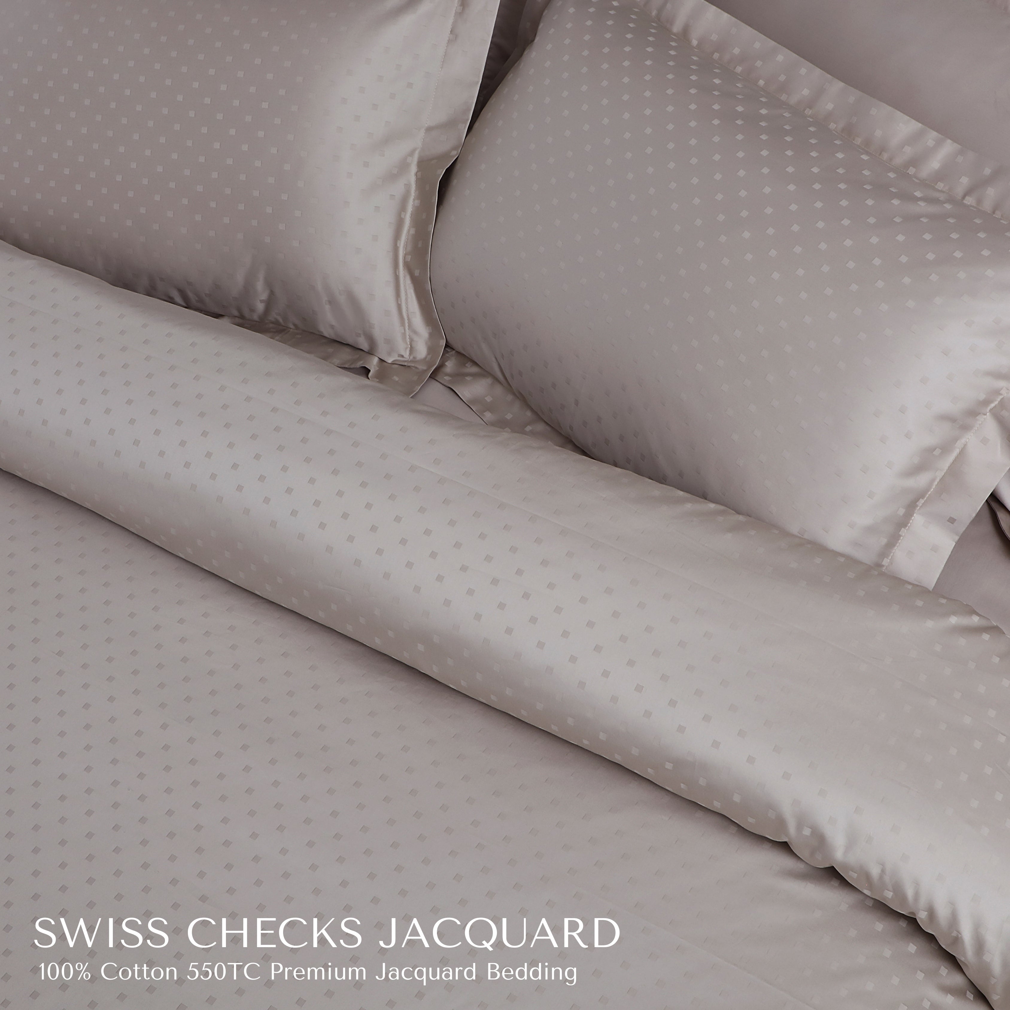 Malako Swiss Checks Jacquard Beige 550 TC 100% Cotton Duvet Cover