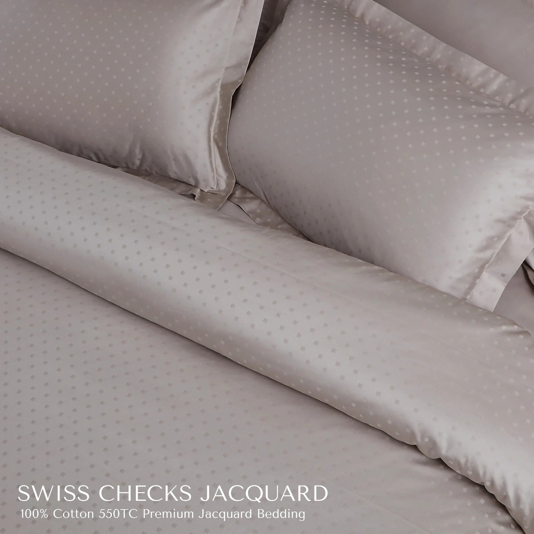 Malako Swiss Checks Jacquard Beige 550 TC 100% Cotton King Size Duvet Cover Set