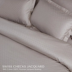 Malako Swiss Checks Jacquard Beige 550 TC 100% Cotton King Size Duvet Cover Set