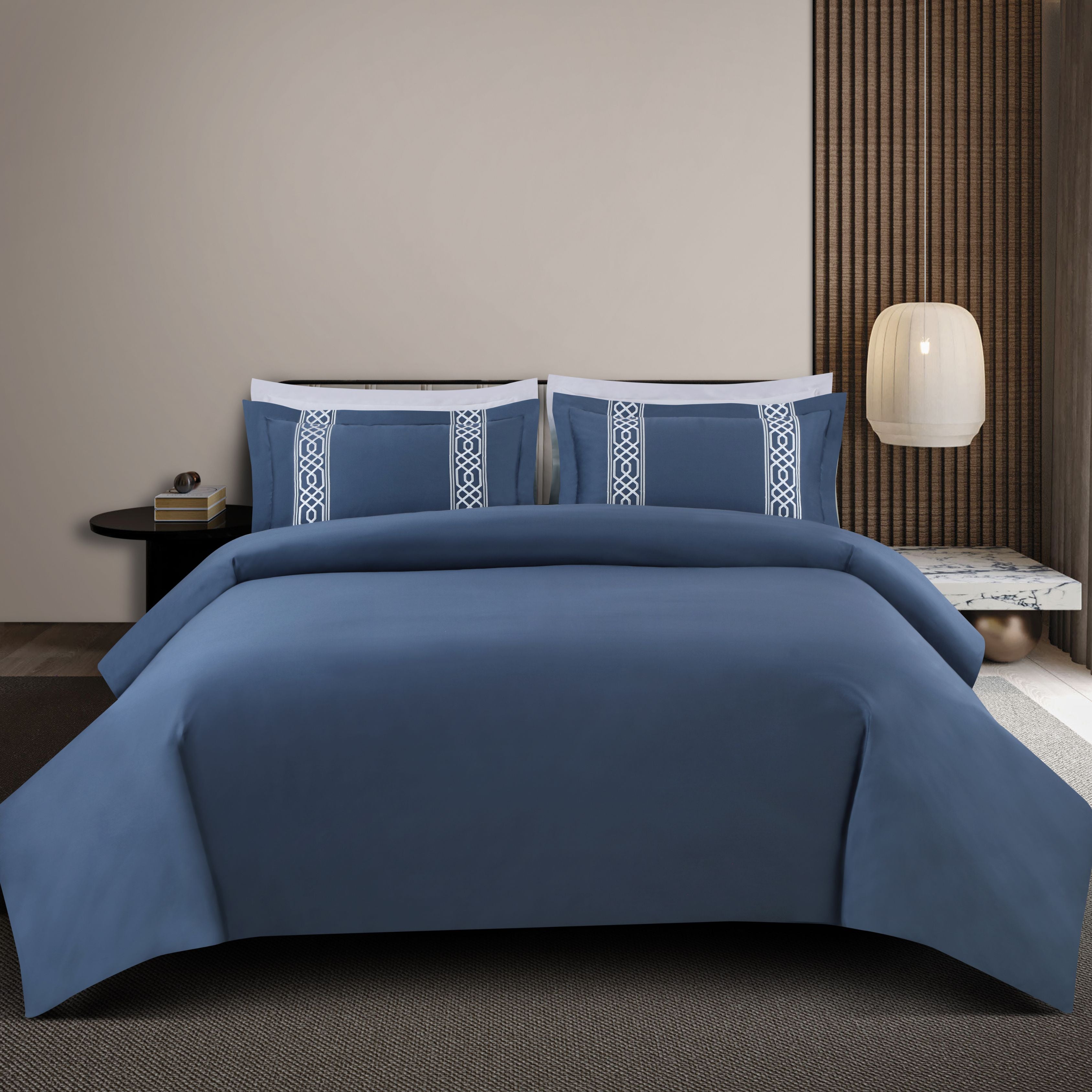 Malako Luxe Stitch & Dream: 550 TC Blue Premium Embroidered Bedding