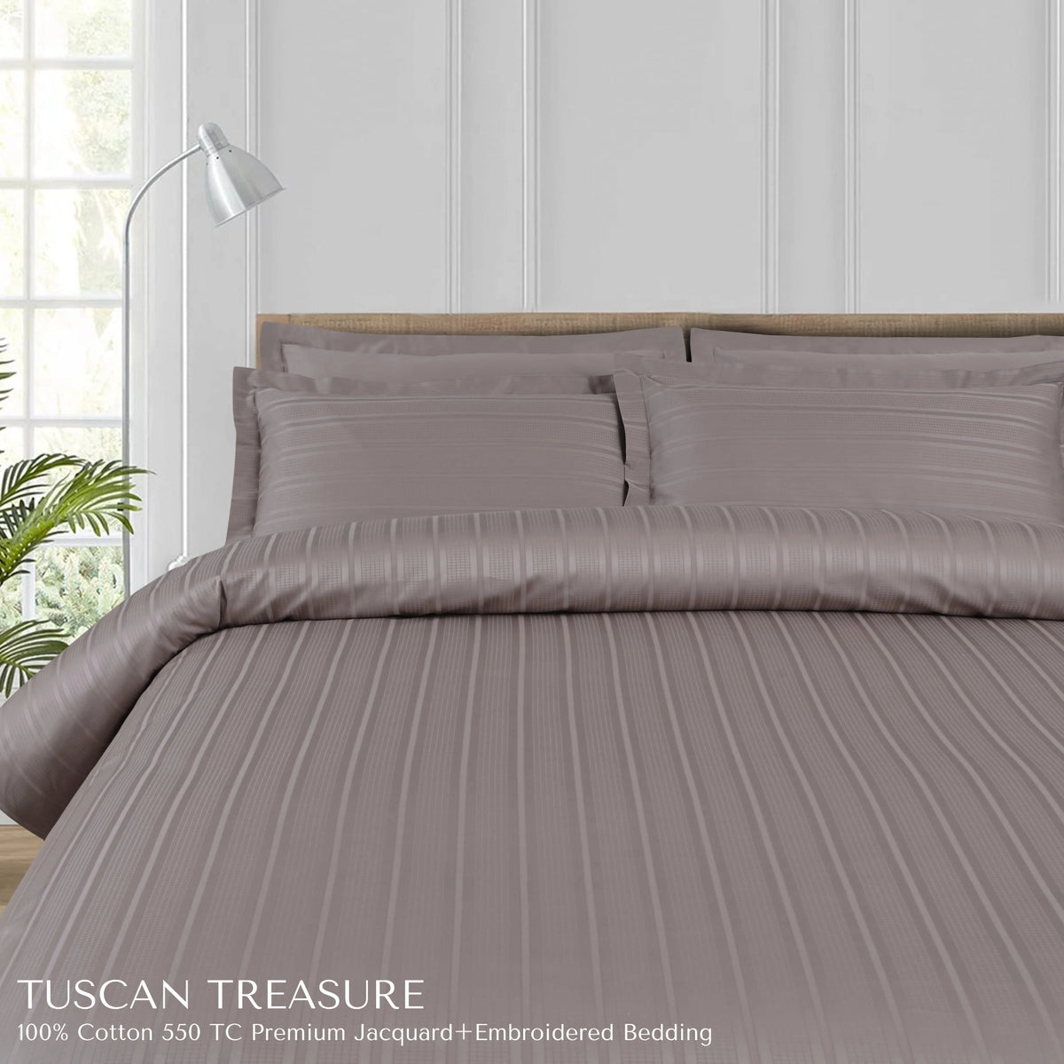 Malako Tuscan Treasure Striped Jacquard 550 TC 100% Cotton King Size Bedding