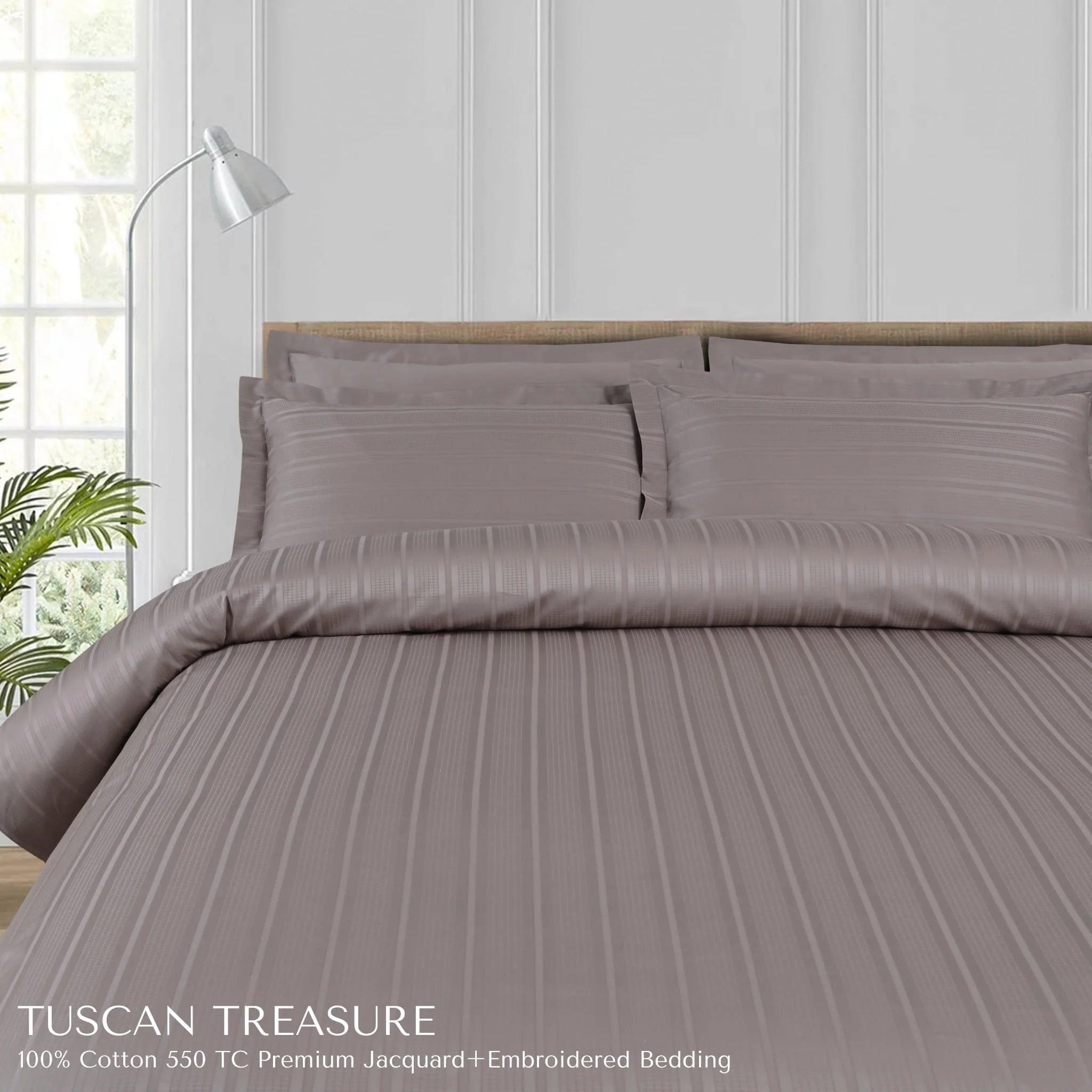 Malako Tuscan Treasure Striped Jacquard Taupe 550 TC 100% Cotton King Size Duvet Cover Set