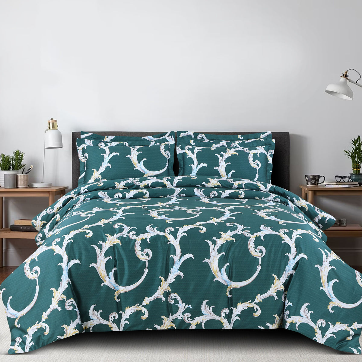 Malako Sion 100% Cotton Green Abstract King Size Bedding