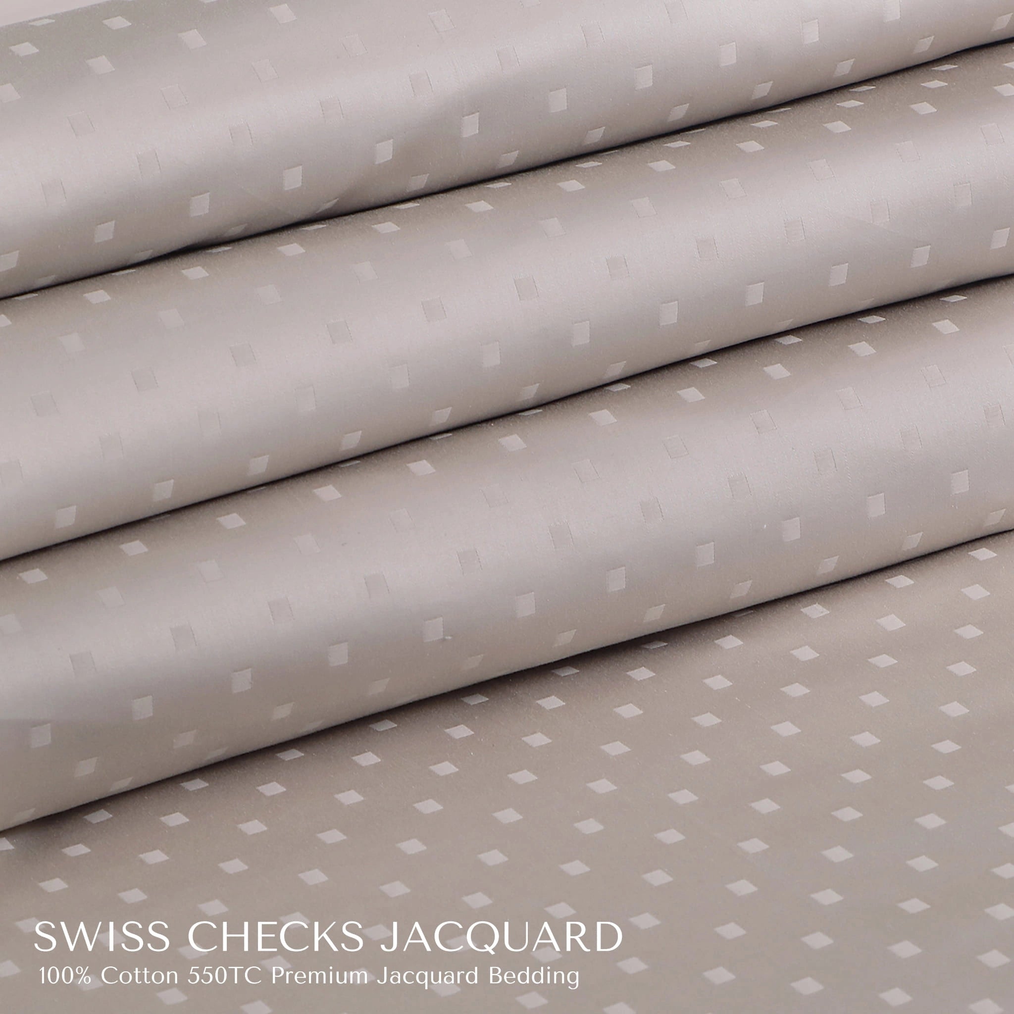 Malako Swiss Checks Jacquard Beige 550 TC 100% Cotton King Size Bedding