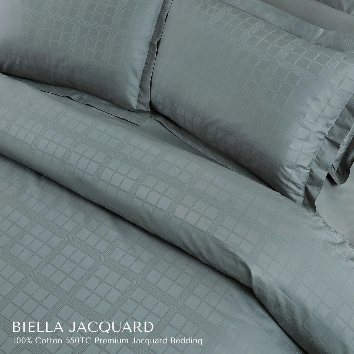 Malako Biella Jacquard Olive Green Checks 550 TC 100% Cotton King Size Bedding
