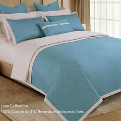 Malako Luxe 550 TC 100% Cotton Teal & Beige Solid King Size Reversible Bedspread Set