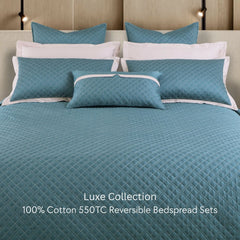 Malako Luxe 550 TC 100% Cotton Teal & Beige Solid King Size Reversible Bedspread Set