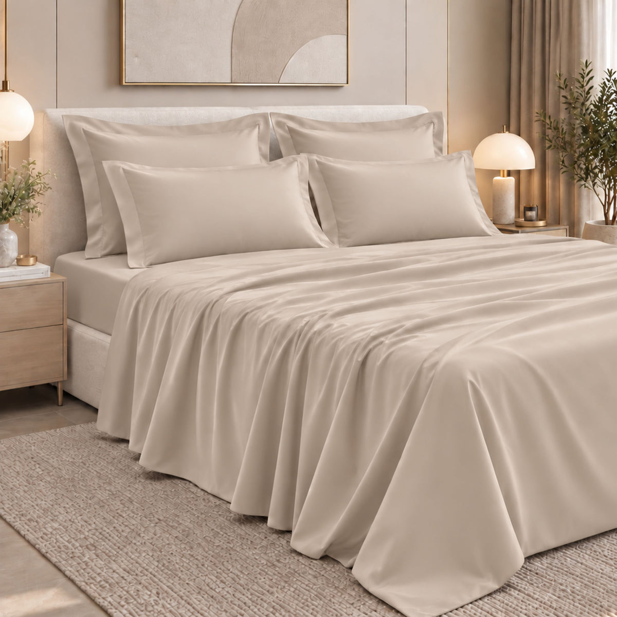 Malako Luxe: Vibrant Collection 550TC Beige 100% Cotton Super King Size Bedding