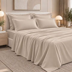 Malako Luxe: Vibrant Collection 550TC Beige 100% Cotton Super King Size Bedding